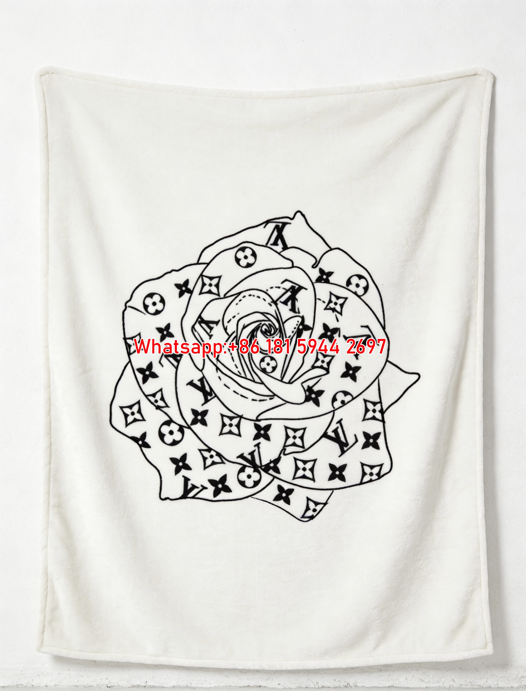 LV Monogram Rose Flannel Throw Blanket 335